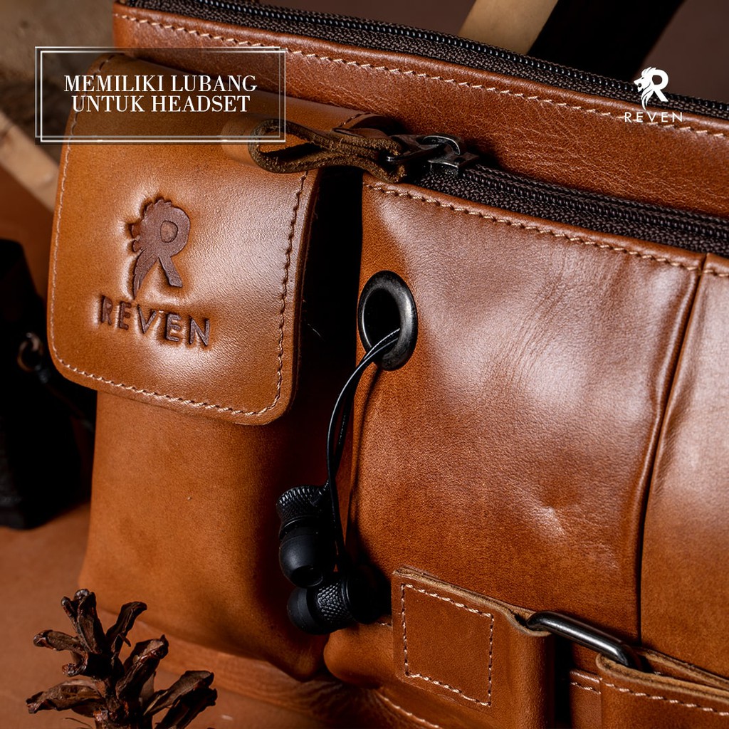 REVEN LEATHER - Waistbag pria Waistbag Multifungsi kulit Asli