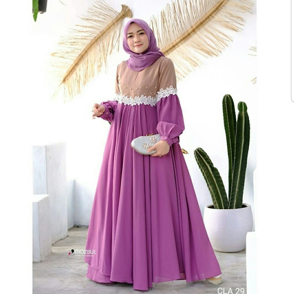 NEW CLARISSA MAXI MOSSCRAPE MIX MUTIARA Fashion Muslim Gamis Wanita Terbaru Gamis Murah Kekinian