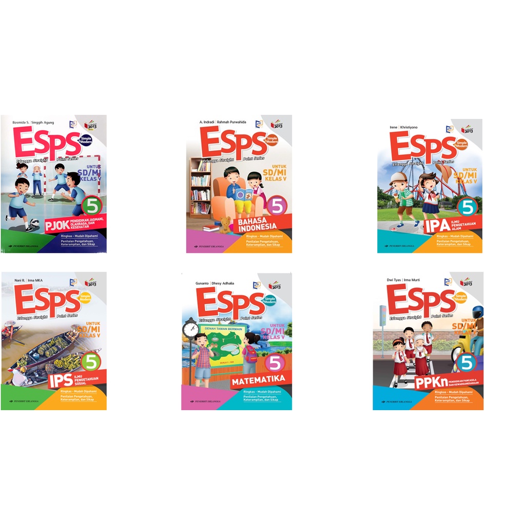 Buku Erlangga ESPS SD/MI Kelas 5 pelajaran B,Indonesia,IPA,IPS,Matematika,PPKn,PJOK K13N