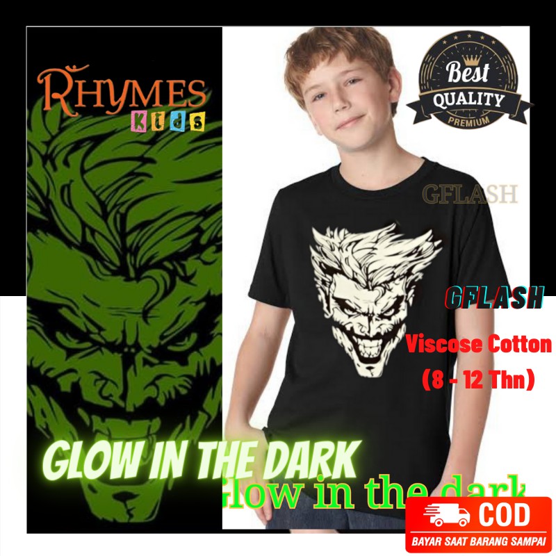 Baju Kaos Anak Cowok Joker Glow In The Dark Tshirt Tanggung Rhymes