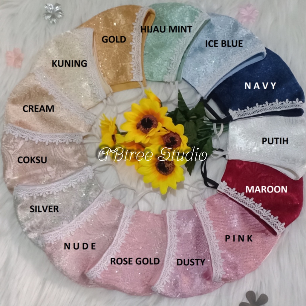 Masker cantik 3ply Jaquard / Jaguard, cavali mix renda utk pesta wedding akad nikah ijab resepsi