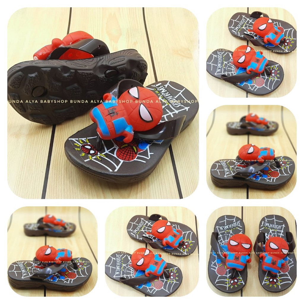 Sandal Anak Laki Jepit IMPORT Usia 1 2 3 Tahun Size 24 - 29 COKLAT - Sendal Anak Cowok Superhero Karet Anti Licin