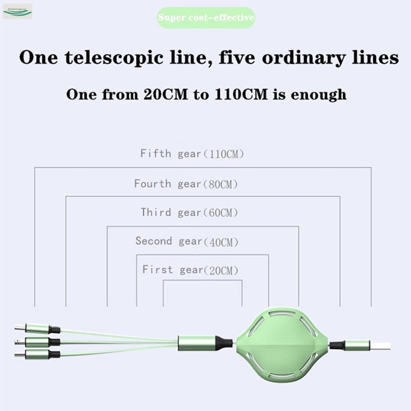 3 In 1 Data Cable for Mobile Phone, Universal Multi-function Car Telescopic Charging Device（Telescopic King Kong）