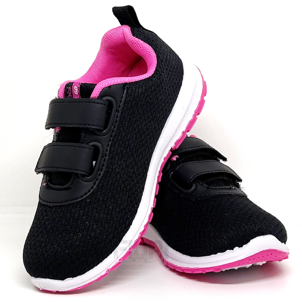 FIURI - ANDO ORIGINAL -  NITTA VIANY REBECCA BSC SAGA PEREKAT 29-40 HITAM PINK - SEPATU SNEAKERS KANVAS SOL KARET ANAK KECIL PEREMPUAN  - SEPATU KETS LUCU FASHION TRENDY - SEPATU SEKOLAH PAUD TK SD KRETEKAN PEREKAT CEWEK MURAH PROMO DISKON BONUS KAOS KAKI