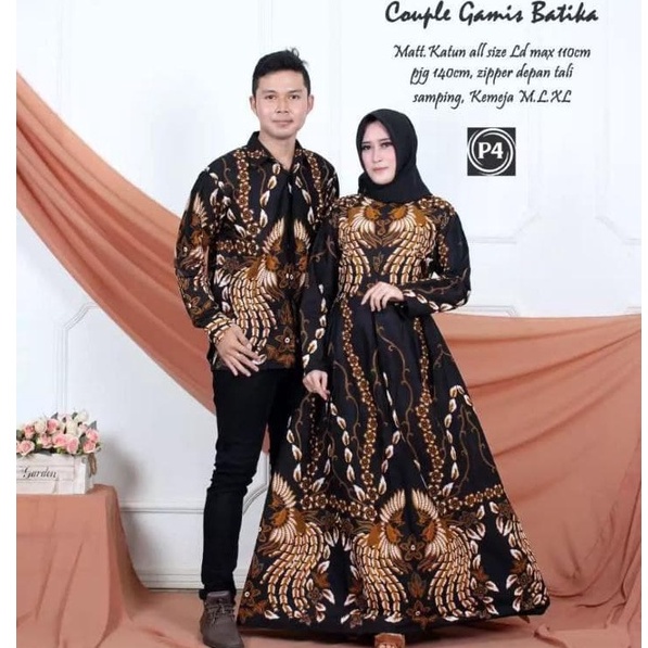 Saroja (000) Couple Keluarga Batik Gamis Batik Katun Premium Motif Rantai Putih