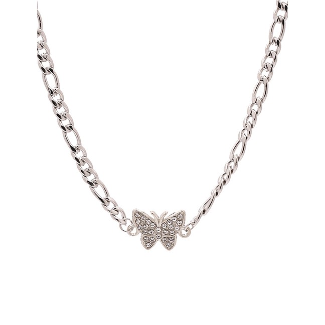 LRC Kalung Fashion Silver Butterfly Stainless Steel Titanium Diamond K43624