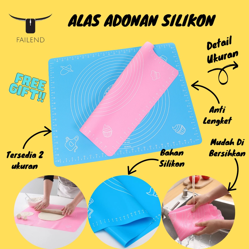 Alas Adonan Kue Baking Mat Silicone Baking 30x40 50x40 Pink Biru Silikon