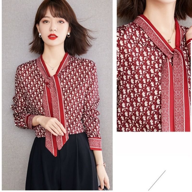 MDLV ~ 7846# Aguella Tie Neck Shirt Kemeja Christian DR Import