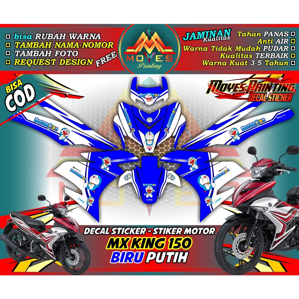 Decal Stiker New MX King 150 Pola Doramon Biru Lis Biru Decal Fullbody New MX KING 150