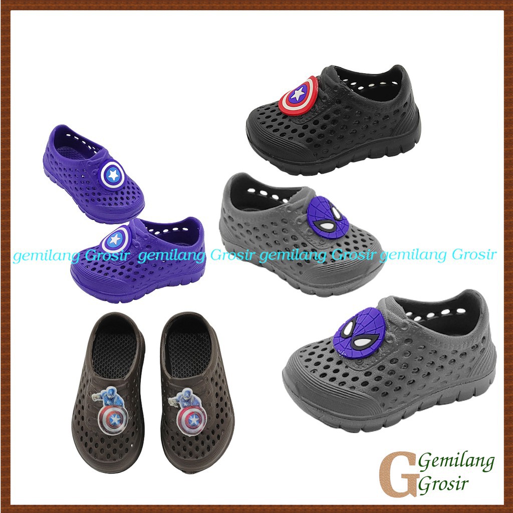 Sepatu Sendal Anak Size 19 - 20 Model Sendal Slop Hitam Karakter Usia 6 - 12 Bulan Bahan Karet Ringan
