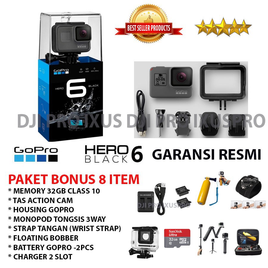 GOPRO HERO6 BLACK 4K PAKET KOMPLIT - GOPRO HERO 6 ACTION CAM ORIGINAL