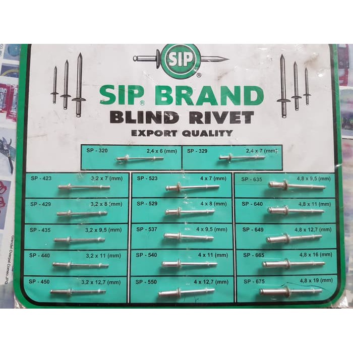 Paku rivet / Paku ripet / Blind Rivet SIP 523 / 529/ 537 / 540