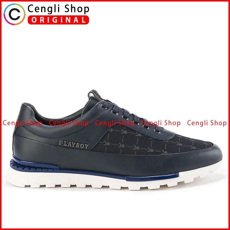 SEPATU PLAYBOY SNEAKER PRIA ORIGINAL CASUAL KETS KULIT BIRU NAVY PLK0