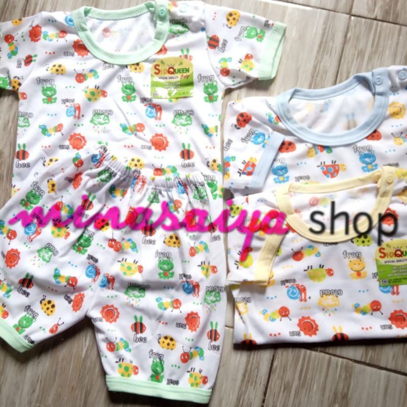 SHAQUEEN Setelan Bayi SNI Lengan Pendek Putih Motif Kancing Pundak