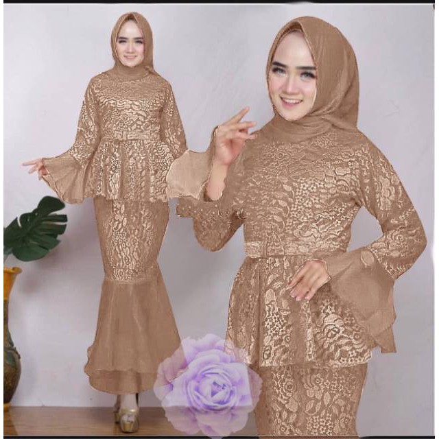 Baju setelan wanita brukat set shetty stelan rok model duyung brokat ukuran L kekinian terbaru