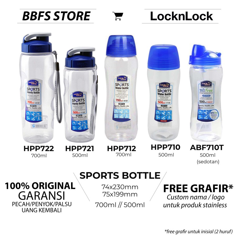 Lock&amp;Lock Sports Handy Bottle Botol Minum Lock n Lock ABF708T ABF710 HPP710 ABF712 HPP712 HPP721 ABF721 ABF722 350ml 500mL 700ML