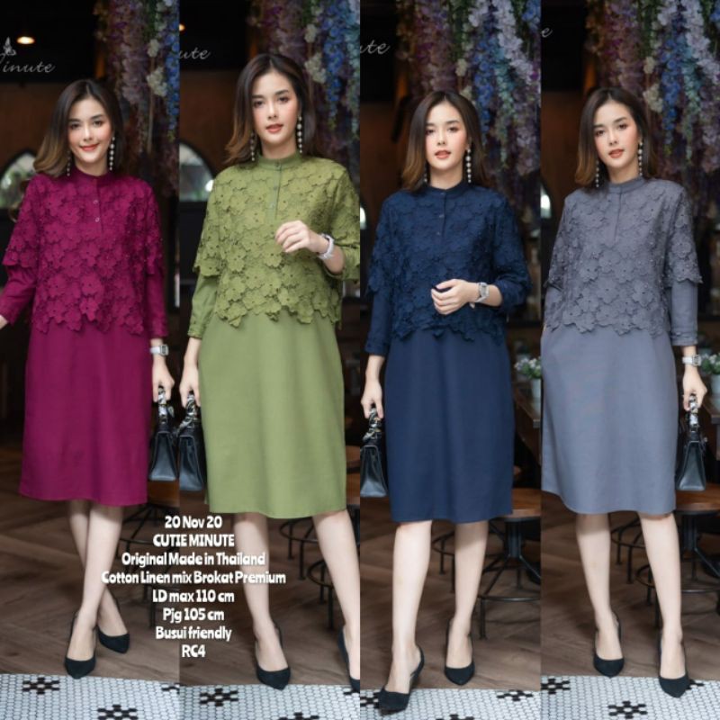 Dress cotton linen premium kombinasi brokat
