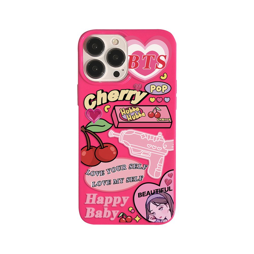 Case Pelindung Bahan Silikon Motif Graffiti Cherry Pink Untuk Iphone 14 7 8 SE2020 7 + 8PLUS XS XR 11 12 13 PRO MAX