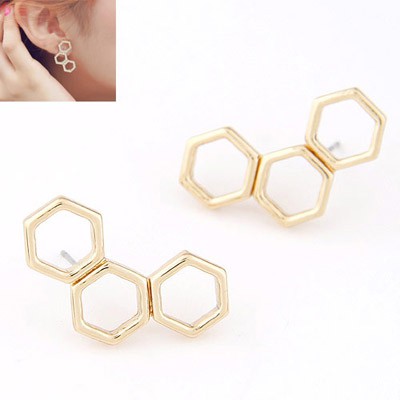 LRC Anting Tusuk Hip Hop Color Hexagonal Shape Decorated