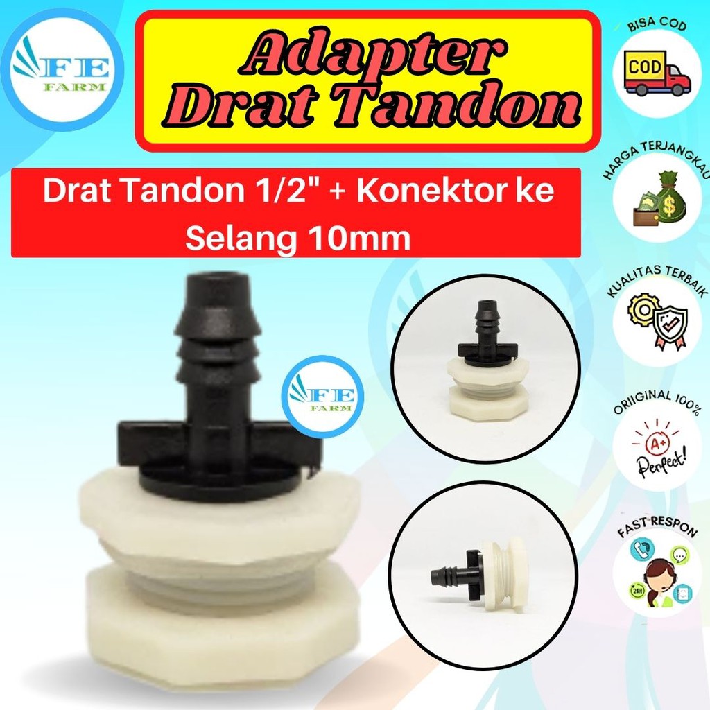 Nepel Drat Tandon 1/2 Inchi Konektor Ke Selang 10mm Kelinci Puyuh FEFARM