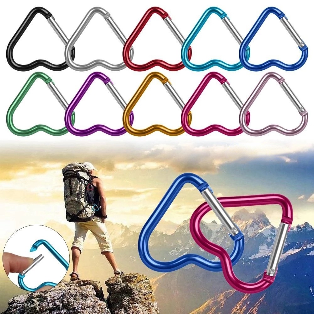 Gantungan Kunci Bentuk Hati Bahan Aluminum Warna Acak Untuk Climbing / Camping