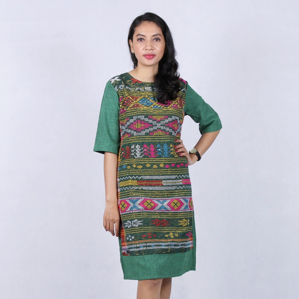 Dress Etnik Tenun Ulos SADUM Asli Hijau (Couple Dijual Terpisah)