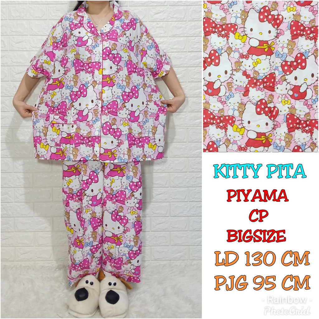 Piyama dewasa CP BIGSIZE,celana panjang baju pendek, FIT TO XXXL,motif KITTY PITA