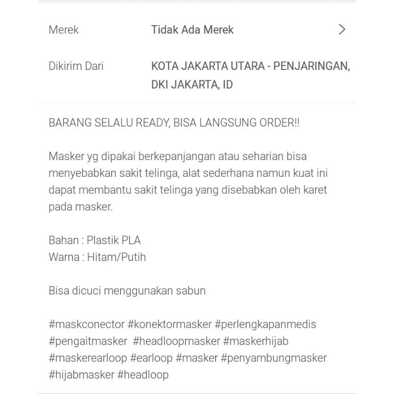 Penyambung Masker Bedah Pengait Masker Pereda sakit Telinga Konektor Masker Bahan Plastik