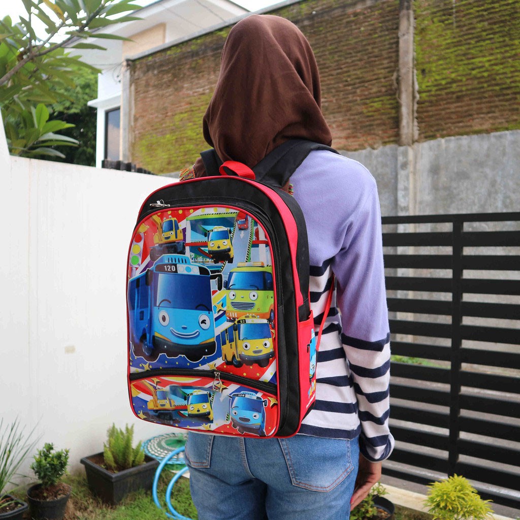 Jual Tas Gendong Anak Sekolah TK SD Mobil Little Bus Wana Merah Lucu Murah Sayang Anak