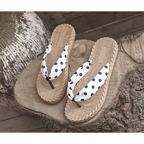 SANDAL PRESS POLKADOT ETNIK | SENDAL WANITA MOTIF SERAT COKLAT JEPIT POLKADOT