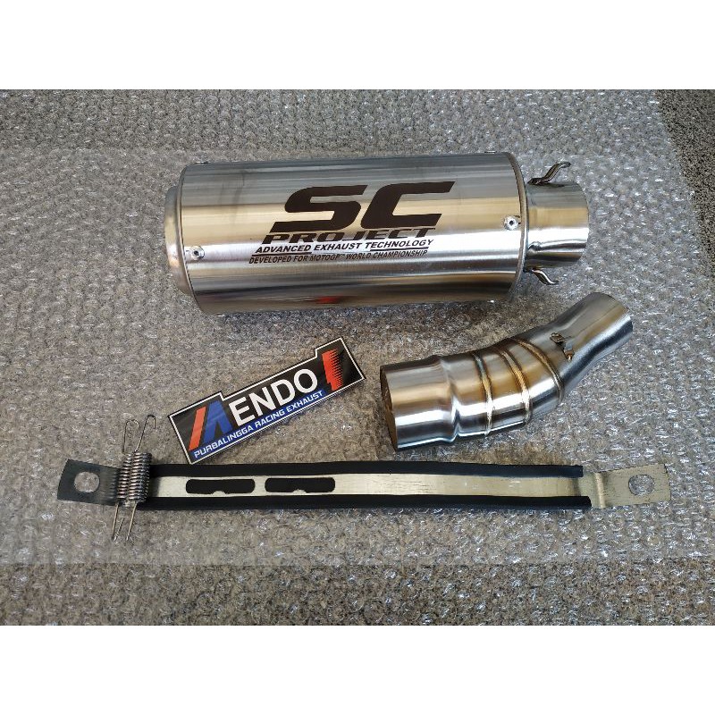 Knalpot Racing SC PROJECT SLIP ON NINJA 250 R FI RR MONO R25 MT25 CB150R CBR150 CBR250RR XMAX DLL-Silver stainless