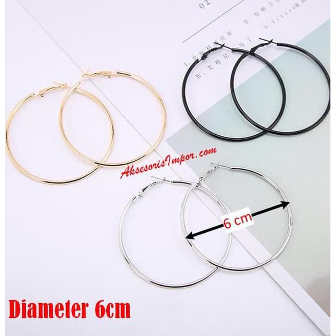 Terlaris ANTING HOOPS POLOS IMPORT KOREA BULAT BESAR JF1128 - Perak