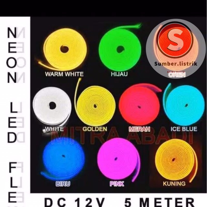 NEON FLEX Lampu Led 12V 5m LAMPU  LED SELANG 12v PANJANG 5M KUALITAS SUPER 12V