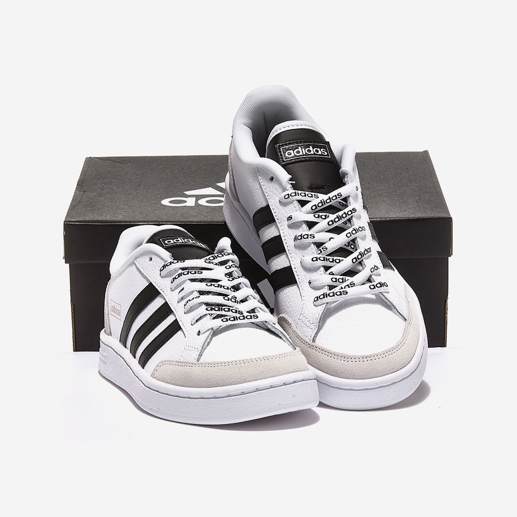 ADIDAS GRAND COURT LEATHER WHITE BLACK ORIGINAL SEPATU KULIT SEPATU CASUAL PUSAT FASHION13