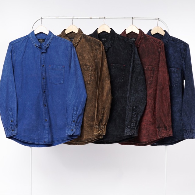 SANVANINA F-01 Kemeja Long Sleeve Jeans Denim Washed | Kemeja Jeans Slim Fit Lengan Panjang