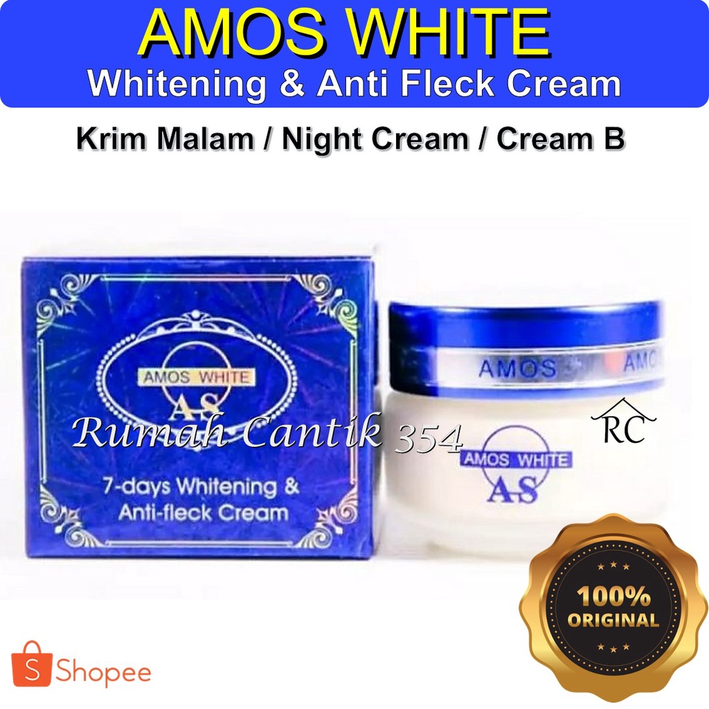 Amos White Cream Night Cream / Krim Malam / Krim B Rumah Cantik 354 Amos White Perawatan Pelembab Wajah Krim Herbal AMOS