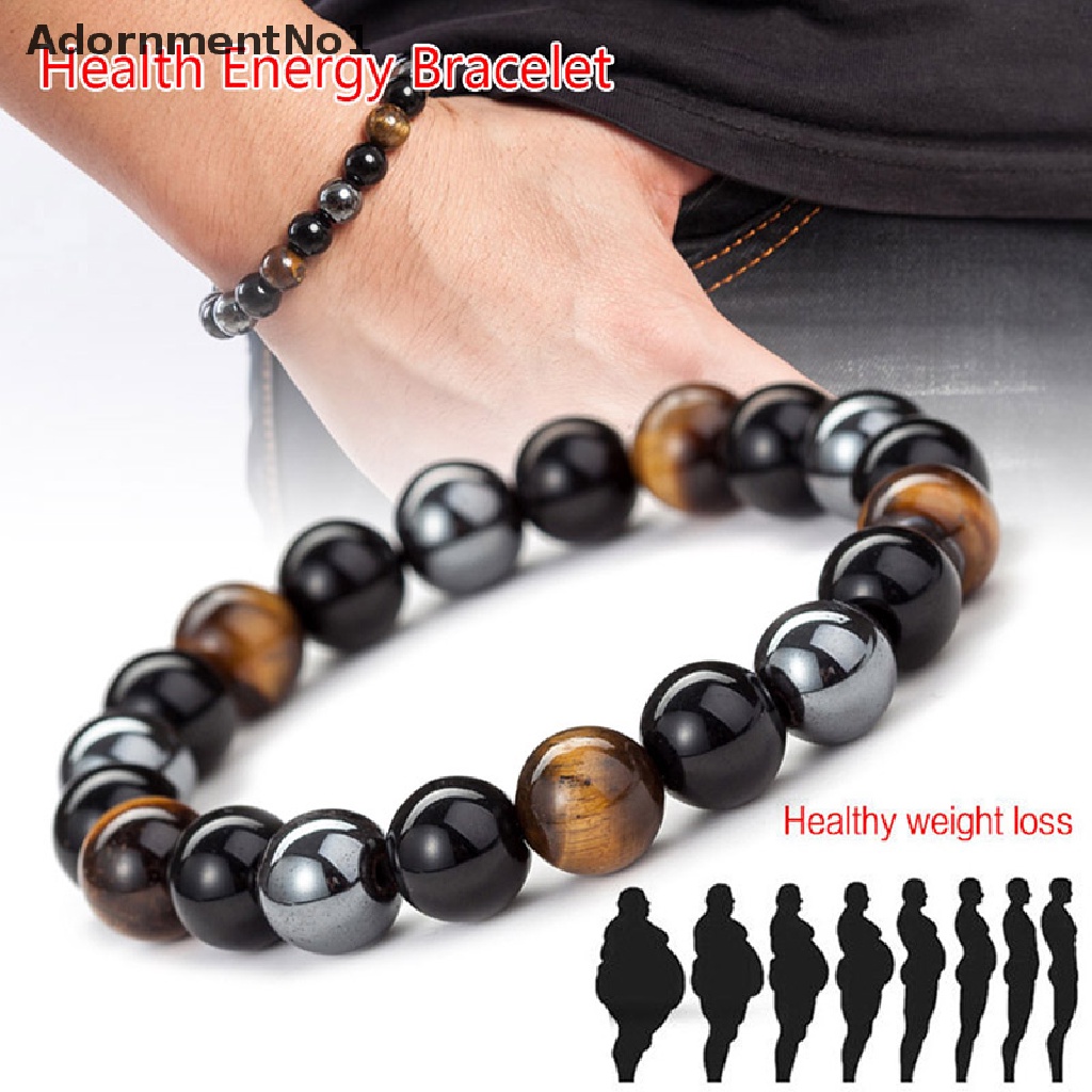 (AdornmentNo1) Gelang Tangan Batu Hematite Magnetik Untuk Kesehatan / Menurunkan Berat Badan Pria