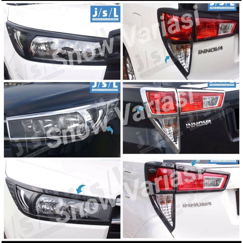 Paket garnish lampu depan belakang all new innova facelift jsl hitam chrome carbon