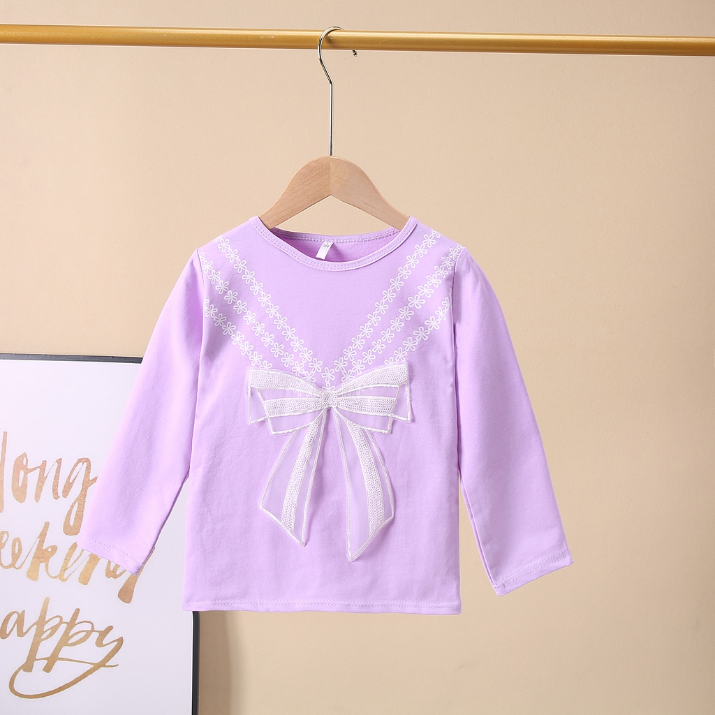 Kaos Panjang Anak Perempuan Motif Pita Renda Bahan Katun Casual Style Import Baju Atasan Balita-2