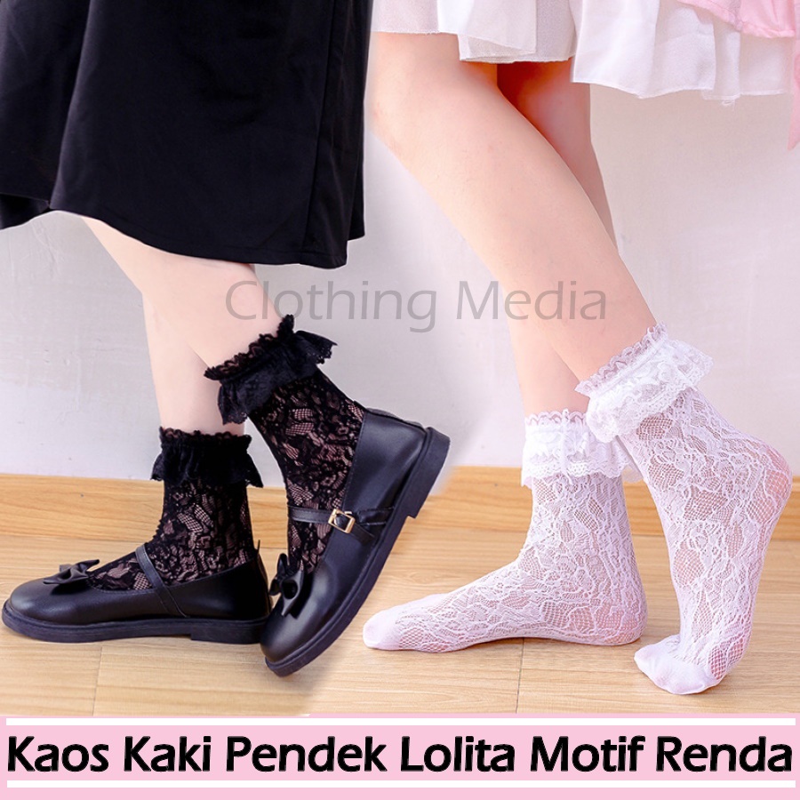 Kaos Kaki Lolita Pendek Motif Renda Frilly Dewasa Cosplay Rumbai Lucu