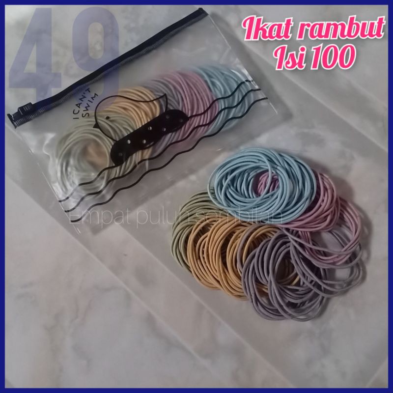 karet rambut isi 100 bonus tepak / ikat rambut warna warni tali rambut gelang karet
