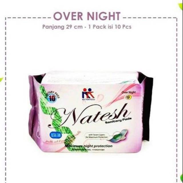 PEMBALUT KESEHATAN NATESH OVER NIGHT ISI 10 PADS TERMURAH NATESH UNGU EXP 2028