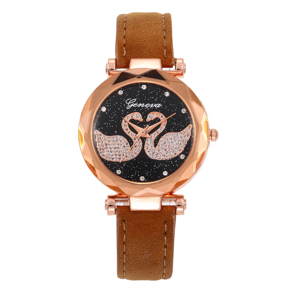 Jam Tangan Fashion Wanita Geneva GLITER GAMBAR ANGSA BENTUK LOVE MURAH IMPORT