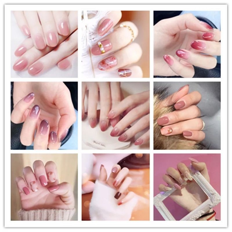 (COD) Kuku Palsu 24 PCS / Fake Nail Art 3d/Stiker Kuku Tahan Air / Free Lem Cair 2gr MALL SHOPPING