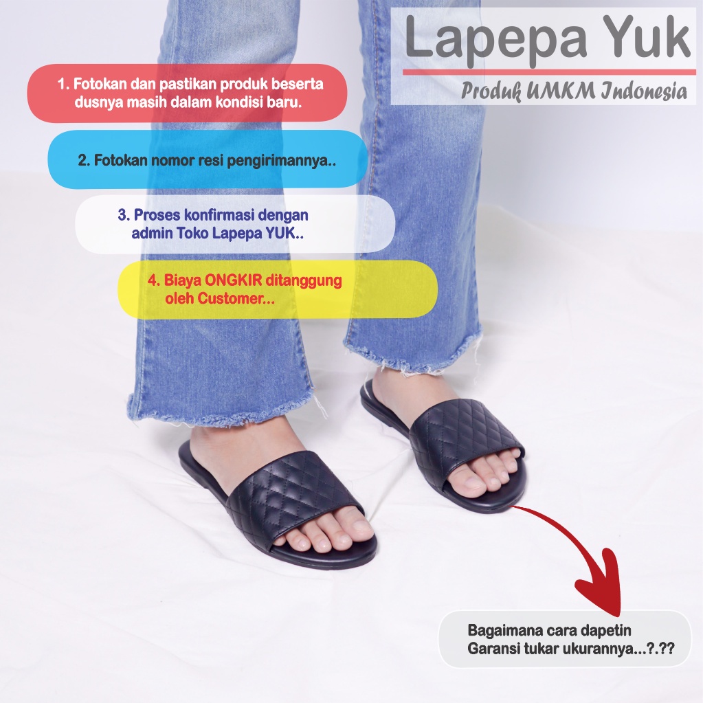 LAPEPA YUK - Sandal Wanita Teplek Selop VANIA ALL COLOR Sendal Slop Cewek Flat Slip On Tidak Licin Anti Slide Karet Jelly Warna Black Hitam Brown Coksu Size 36 37 38 39 40 Sandal Perempuan Premium Original Kekinian Terbaru Shoes ORI Mall Official Store