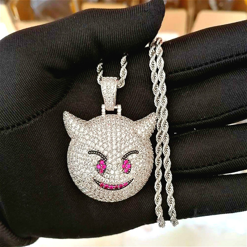 Kalung Liontin Devil Kecil 3 Warna Aaa Cubic Zirconia Gaya Hip Hop Untuk Pria