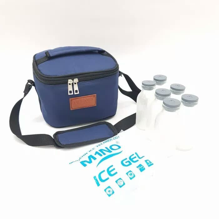 Paket Cooler Bag MINO - Tas Asi + 6pcs Botol + Blue Ice Gel - Paket Tas Asi Lengkap Murah