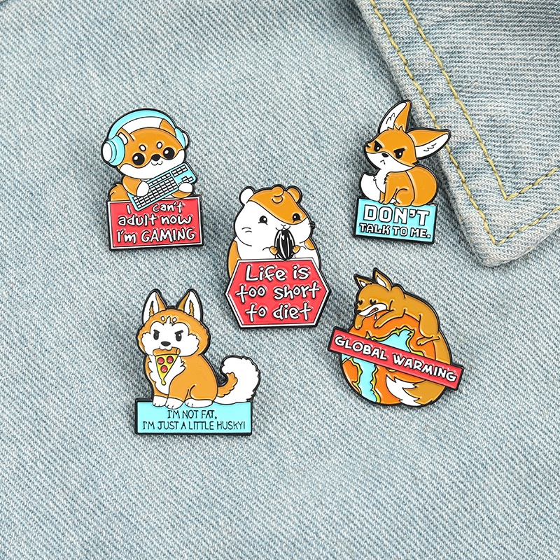 Bros Pin Enamel Desain Hewan Hamster Shiba Inu Warna Oranye Untuk Anak