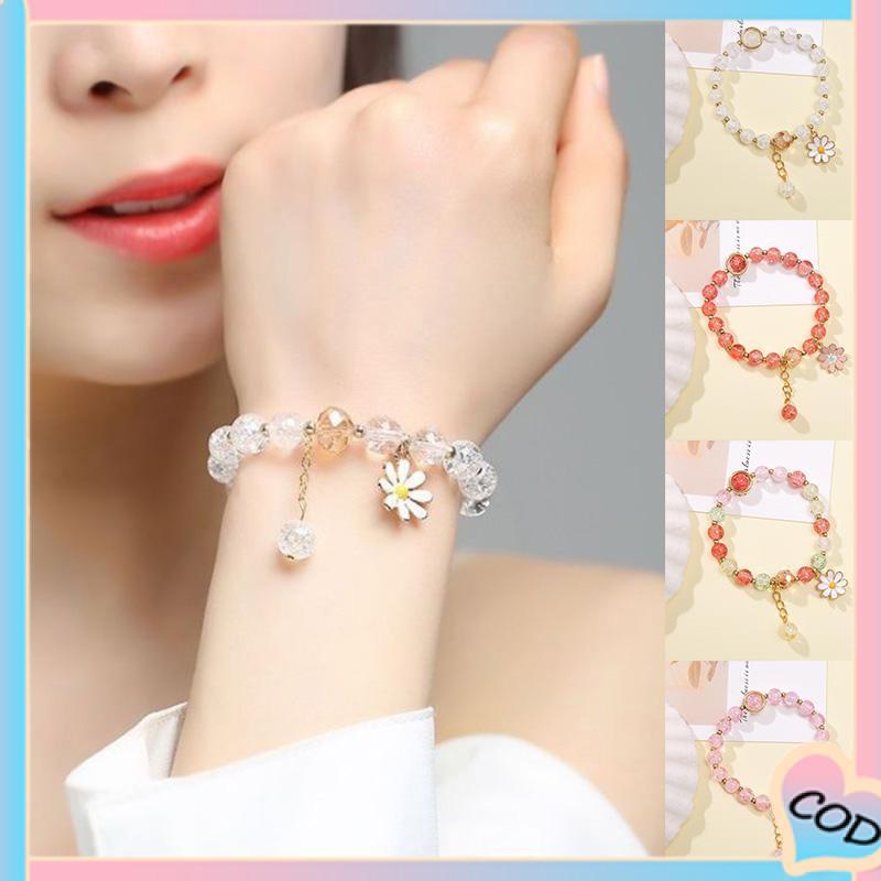 COD❤️ Manik-manik Warna Kristal Daisy Liontin Wanita Pacar Mahasiswa Perhiasan Gelang Menggemaskan-A.one
