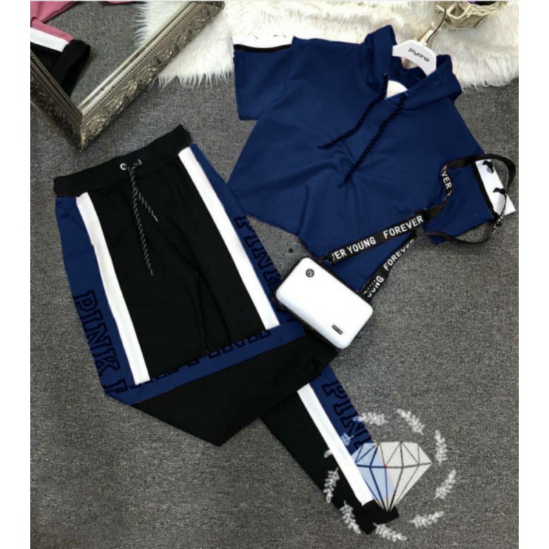 SET CELANA CROP XENA, BABYTERRY, SETELAN, HODIE